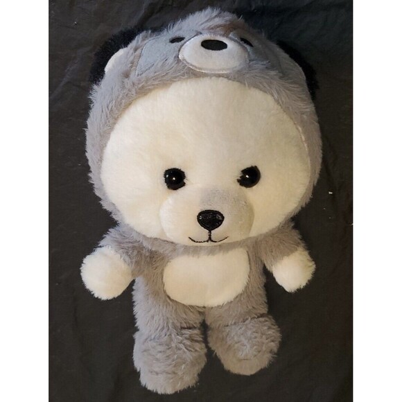 Kellytoy White Bear Grey Gray Raccoon Costume Outfit Plush Stuffed Animal 9” - Picture 1 of 10
